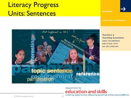 © 2006 www.teachit.co.uk14919 Literacy Progress Units: Sentences.