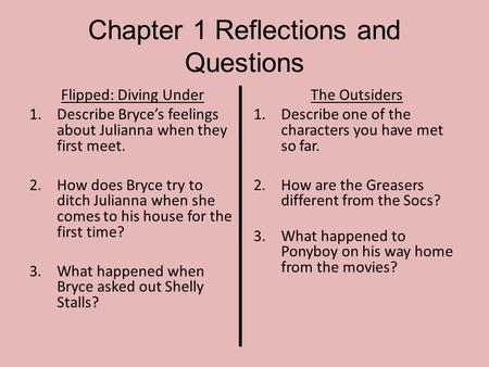 Chapter 1 Reflections and Questions