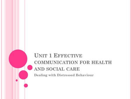 U NIT 1 E FFECTIVE COMMUNICATION FOR HEALTH AND SOCIAL CARE Dealing with Distressed Behaviour.