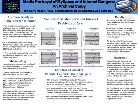 Number of Media Stories on Internet Problems by Year Media Portrayal of MySpace and Internet Dangers: An Archival Study By: Larry Rosen, Ph.D., Scott Mariano,
