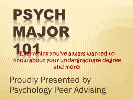 Proudly Presented by Psychology Peer Advising Everything you’ve always wanted to know about your undergraduate degree and more!
