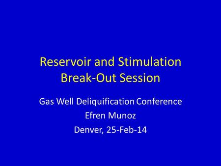 Reservoir and Stimulation Break-Out Session Gas Well Deliquification Conference Efren Munoz Denver, 25-Feb-14.