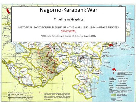 Nagorno-Karabahk War Timeline w/ Graphics HISTORICAL BACKGROUND & BUILD UP – THE WAR (1992-1994) – PEACE PROCESS (incomplete) *1988 marks the beginning.