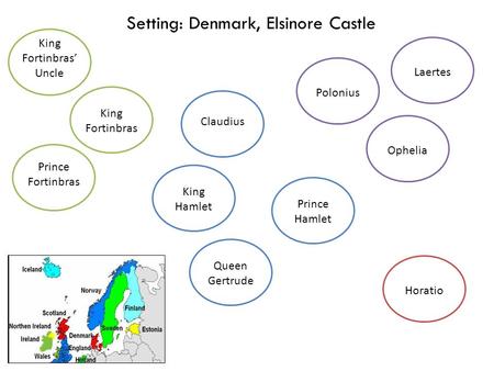 Setting: Denmark, Elsinore Castle King Fortinbras’ Uncle King Fortinbras Prince Fortinbras Claudius King Hamlet Queen Gertrude Prince Hamlet Polonius Laertes.