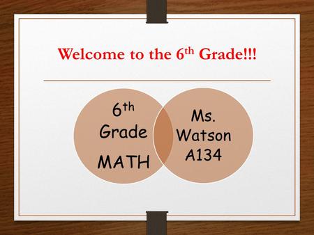 Welcome to the 6 th Grade!!! 6 th Grade MATH Ms. Watson A134.