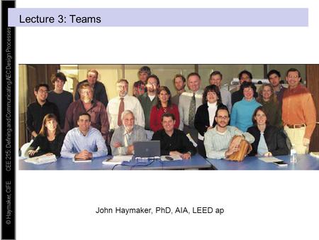 Lecture 3: Teams John Haymaker, PhD, AIA, LEED ap.