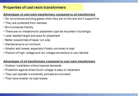 Properties of cast resin transformers