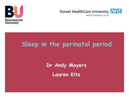 Sleep in the perinatal period Dr Andy Mayers Lauren Kita.