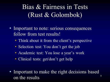 Bias & Fairness in Tests (Rust & Golombok)