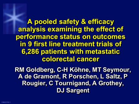 CM923700-1 A pooled safety & efficacy analysis examining the effect of performance status on outcomes in 9 first line treatment trials of 6,286 patients.