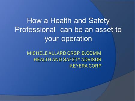 How a Health and Safety Professional can be an asset to your operation.