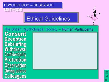 PSYCHOLOGY – RESEARCH METHODS Ethical Guidelines Human Participants The British Psychological Society – Human Participants.