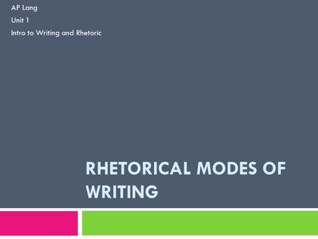 RHETORICAL MODES OF WRITING AP Lang Unit 1 Intro to Writing and Rhetoric.