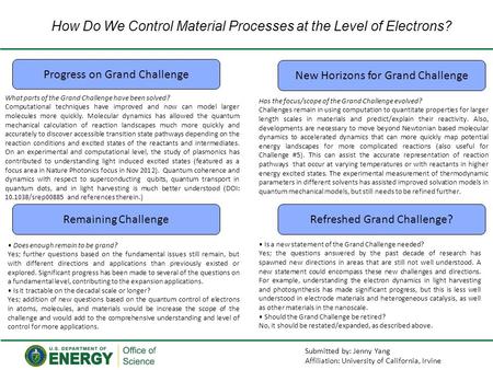 How Do We Control Material Processes at the Level of Electrons? Progress on Grand Challenge New Horizons for Grand Challenge Remaining ChallengeRefreshed.