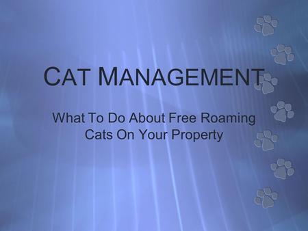 C AT M ANAGEMENT What To Do About Free Roaming Cats On Your Property.