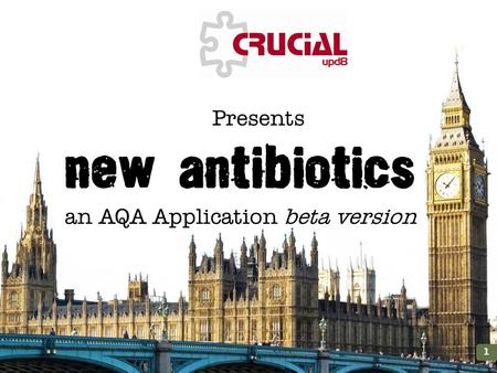 © CSE and ASE 2011 This page may have been changed from the original New antibiotics Presents an AQA Application beta version 1 Title slide.