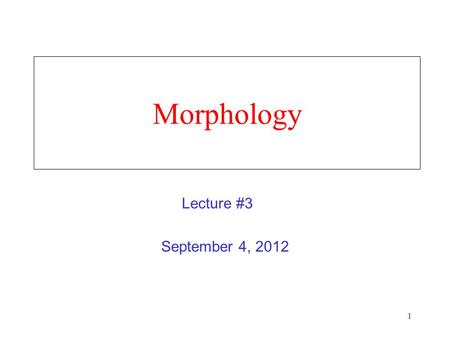1 Morphology September 4, 2012 Lecture #3. 2 What is Morphology? The study of how words are composed of morphemes (the smallest meaning-bearing units.