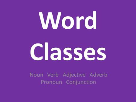 Noun Verb Adjective Adverb Pronoun Conjunction