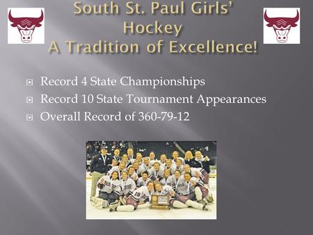  Record 4 State Championships  Record 10 State Tournament Appearances  Overall Record of 360-79-12.