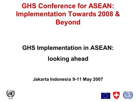 1 GHS Conference for ASEAN: Implementation Towards 2008 & Beyond GHS Implementation in ASEAN: looking ahead Jakarta Indonesia 9-11 May 2007.
