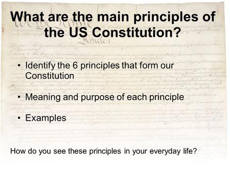 What are the main principles of the US Constitution?
