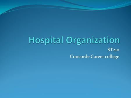 ST210 Concorde Career college. Objectives List the types of healthcare facilities and the sources of funds for each Describe the organizational structure.