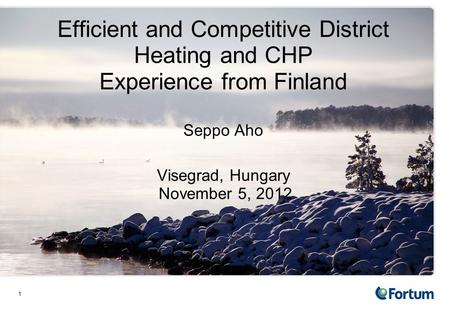 1 Efficient and Competitive District Heating and CHP Experience from Finland Seppo Aho Visegrad, Hungary November 5, 2012.