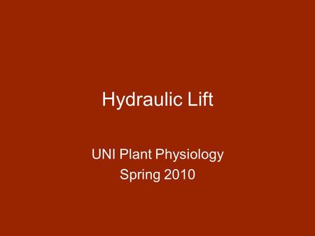 Hydraulic Lift UNI Plant Physiology Spring 2010. Observations I  Shallow roots Deep and shallow.
