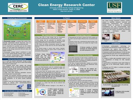 TEMPLATE DESIGN © 2007 www.PosterPresentations.com Clean Energy Research Center University of South Florida, College of Engineering 4202 E. Fowler Avenue,
