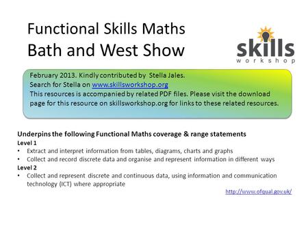 Functional Skills Maths Bath and West Show Underpins the following Functional Maths coverage & range statements Level 1 Extract and interpret information.