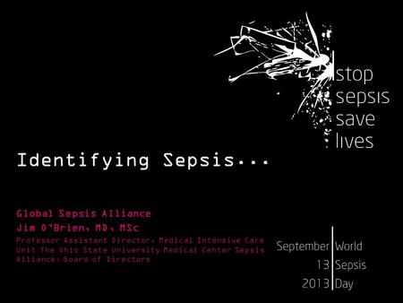 Identifying Sepsis... Global Sepsis Alliance Jim O’Brien, MD, MSc Professor Assistant Director, Medical Intensive Care Unit The Ohio State University Medical.