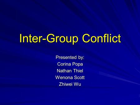 Inter-Group Conflict Presented by: Corina Popa Nathan Thiel Wenona Scott Zhiwei Wu.
