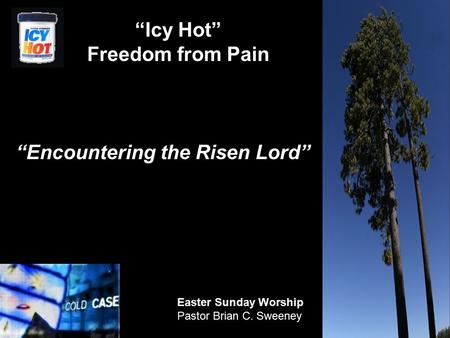 1 “Encountering the Risen Lord” Easter Sunday Worship Pastor Brian C. Sweeney “Icy Hot” Freedom from Pain.