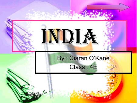 INDIA By : Ciaran O’Kane Class : 4E India Fast facts Fast facts Fast facts Fast facts History History History Clothes Clothes Clothes Places Places Places.