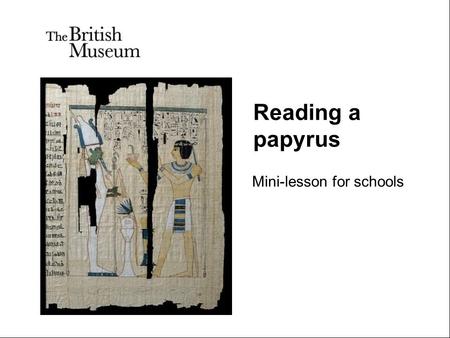 Reading a papyrus Mini-lesson for schools. Papyrus Papyrus is made from pressed reeds that grew on the banks of the Nile. It was used for everyday writing,