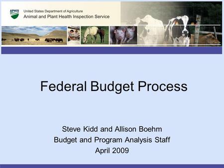 Federal Budget Process Steve Kidd and Allison Boehm Budget and Program Analysis Staff April 2009.