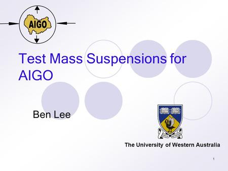 1 Test Mass Suspensions for AIGO Ben Lee The University of Western Australia.