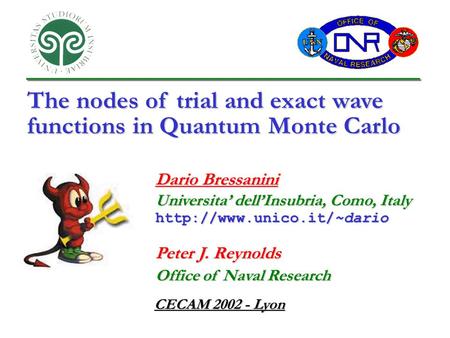 The nodes of trial and exact wave functions in Quantum Monte Carlo Dario Bressanini Universita’ dell’Insubria, Como, Italy  Peter.