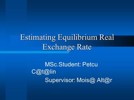 Estimating Equilibrium Real Exchange Rate MSc.Student: Petcu Supervisor: