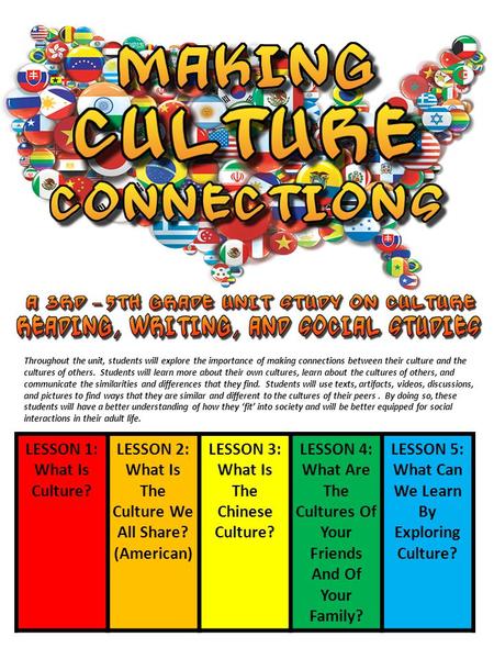 LESSON 1: What Is Culture? LESSON 2: What Is The Culture We All Share? (American) LESSON 3: What Is The Chinese Culture? LESSON 4: What Are The Cultures.