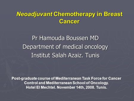 Neoadjuvant Chemotherapy in Breast Cancer
