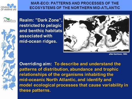 MAR-ECO: PATTERNS AND PROCESSES OF THE ECOSYSTEMS OF THE NORTHERN MID-ATLANTIC Overriding aim: To describe and understand the patterns of distribution,
