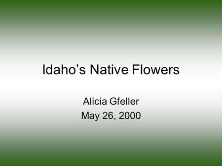Idaho’s Native Flowers Alicia Gfeller May 26, 2000.