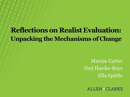 Reflections on Realist Evaluation: Unpacking the Mechanisms of Change Marnie Carter Ned Hardie-Boys Ella Spittle.