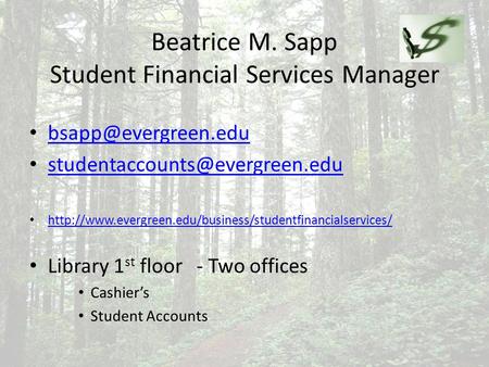 Beatrice M. Sapp Student Financial Services Manager