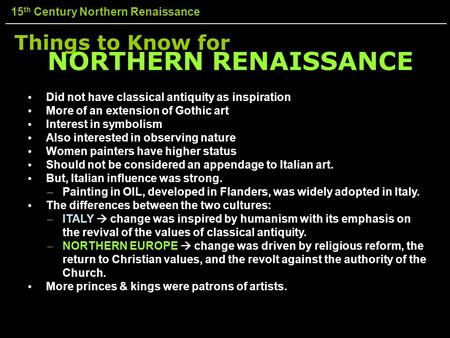 NORTHERN RENAISSANCE Things to Know for