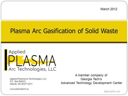 Plasma Arc Gasification of Solid Waste