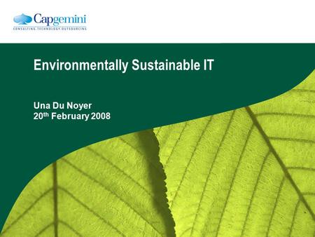 Environmentally Sustainable IT Una Du Noyer 20 th February 2008.