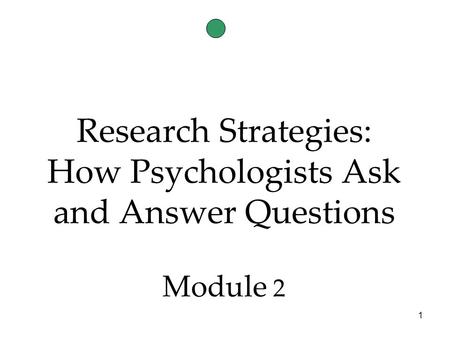 1 Research Strategies: How Psychologists Ask and Answer Questions Module 2.