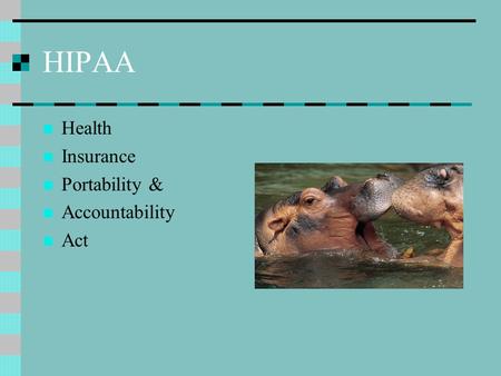 HIPAA Health Insurance Portability & Accountability Act.